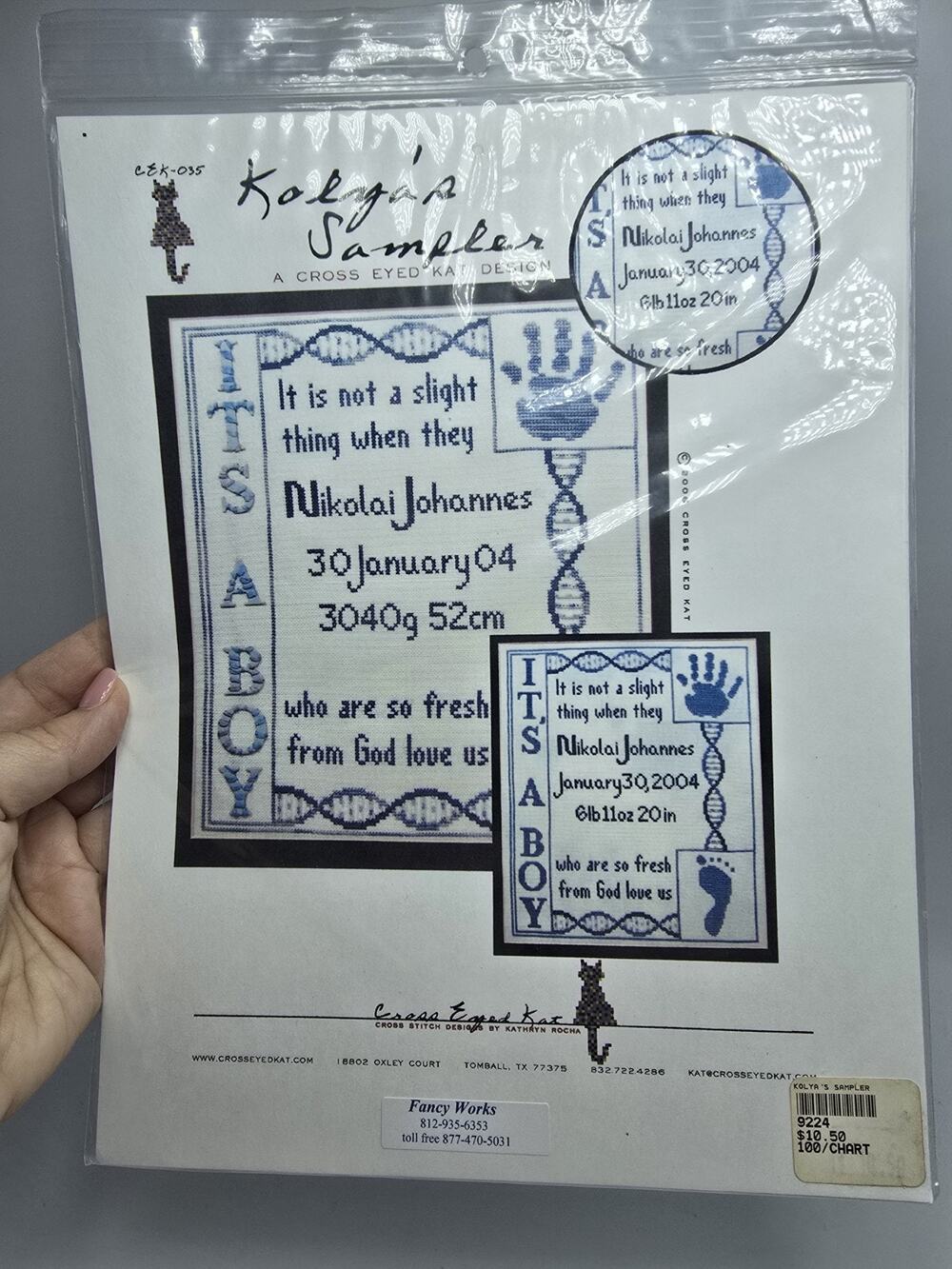 Cross Eyed Kat Cross Stitch Kolya's Sampler Chart Kat Rocha Birth Announcement